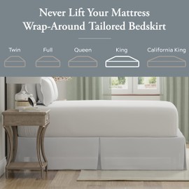 Bed Maker’s Never Lift Your Mattress Bed Skirt, Designed for Box Spring Beds, Split Corners, 14 Inch Drop Length, King, White