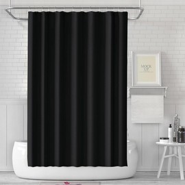 Shower Curtain Mould Proof 180x180cm,ECO Shower Curtain Solid Black PEVA Waterproof Heavy Duty Bathroom Curtains with 3 Magnets,12 Plastic Hooks Quick-Drying Washable Bath Shower Curtain Home Decor