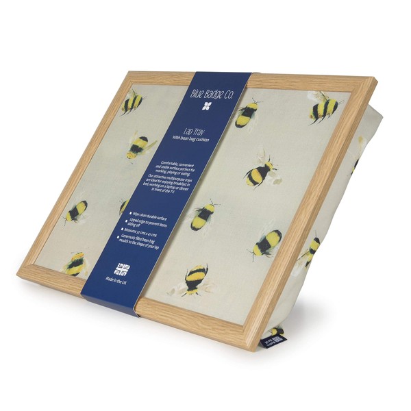 Blue Badge Co Busy Bees Lap Tray with Bean Bag Cushion, Padded Lap Tray for Dinner with TV or Breakfast in Bed, Laptop Holder, Wood Frame with Wipe-Clean Surface, Molds to Your Lap, 700 g