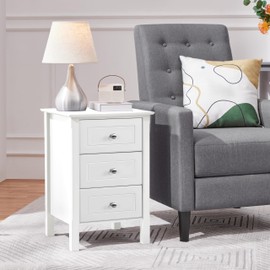 Yaheetech Nightstand Set of 2,Wooden 3-Drawer Bedside Table with Solid Wood Legs, Bedside Cabinet Cupboard Storage Organizer for Bedroom Home Office Small Space, Easy Assembly, White