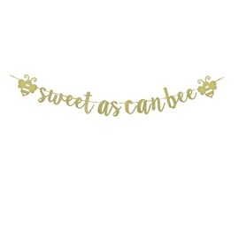 Sweet As Can Bee Gold Glitter Banner Sign For Bumble Bee Themed Party Bunting, Baby Shower/Gender Reveal Party Decorating Supplies Backdrops