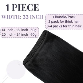 Fshine Genius Weft Real Human Hair Extensions 20 Inch Color 1 Jet Black Weft Hair Extensions Sew in Soft Straight Bundles for Women 60 Grams,Wedding,Party