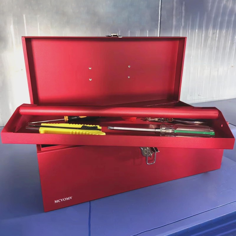 16" Portable Metal Toolbox Large Tool Box 18-Gauge Fishing Tackle