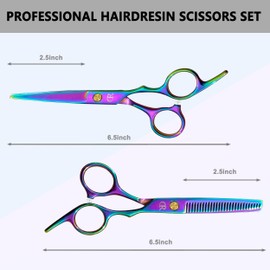 Hairdressing Scissors Set,6.5 Inch Hair Scissors & Hair Thinning Scissors Set,Barber Hair Cutting Tool with Comb+Bag+Clip