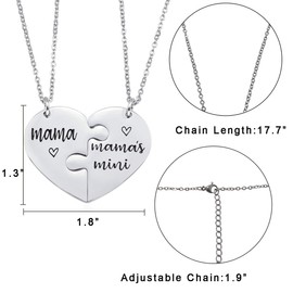 Nanafast 2 PCS Mother Daughter Necklaces Adjustable Stainless Steel Matching Heart Necklace Set Gifts for Couples Mom and Daughter - mama