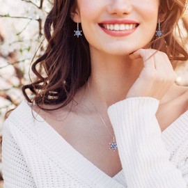 YL Snowflake Earrings 925 Sterling Silver Aquamarine Blue/5A White Cubic Zirconia/Tanzanite Dangle Drop Earrings for Women, Silver, Tanzanite