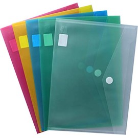 EXXO by HFP 90100 Document Wallets A4 Landscape with Velcro Fastening Transparent Assorted Colours Polypropylene Pack of 10 Transparent Assorted Colours 335 mm x 240 mm
