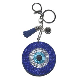 Popfizzy Rhinestone Blue Evil Eye Keychain for Women, Girl’s Backpack Key Fob, Bling Purse Charm for Handbags, Bag Charms