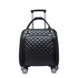feilario 18in Leather Softside Underseat Carry on Suitcases Expandable Spinner Wheels Travel Luggage