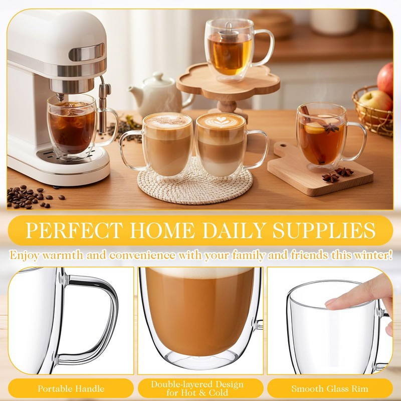 Patelai Glass Coffee Mugs Set of 6, 16 oz Clear