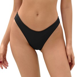 Bellecarrie - Parte inferior de bikini brasileño para mujer, talle bajo, corte alto, parte inferior de natación, Negro -, XXL