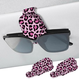 UntilPlan 2 Pack Sunglass Holder for Car Visor, Universal Magnetic Car Sunglass Holder for Different Size Eyeglasses, Car Visor Accessories (Leopard-Pink)