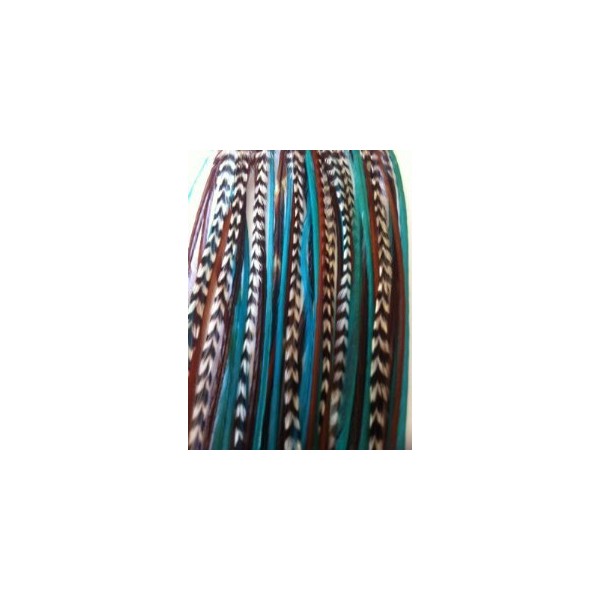 5 Feathers 4"-6" Turquoise, Genuine Grizzly & Browns Extension for Hair Extension