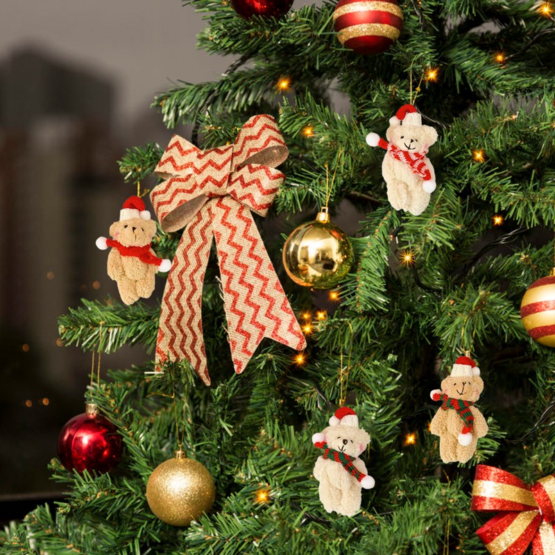 4Pcs Plush Bear Christmas Tree Pendants Soft Mini Bear Doll