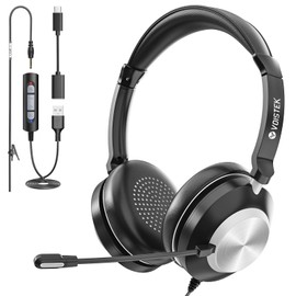 USB Headset with Microphone for PC, Computer Laptop Wired Headset with Noise Cancelling Mic & Volume Controls, for Home Office Work Video Meeting Online Classes Skype Zoom