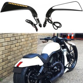 KEEPDSGN 2x AXE Mirror w/LED Sequential Turn Signal For Harley Davidson Night Rod Special