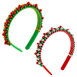 2 Pack Christmas Headband Christmas Bell Hairband Girls Headbands Christmas hair Accessories Christmas Hairband Christmas Hair Band Red Green Silver Hair Accessories for Holiday Parties & Celebrations