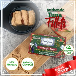 Santo Amaro - Artisanal Wild Tuna Fillets in Olive Oil & Red Piri Piri Pepper, Pole & Line Caught Tuna from Portugal, Hand-Packed Beira-Style Canned Tuna Fish, 22g Protein Keto, Low Mercury, Pack of 3