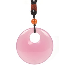 Justinstones Dyed Rose Agate Healing Crystal 50mm Eccentric Hole Peace Donut Circle Oblate Shaped Stone Pendant Braided Cord Necklace 28 Inch