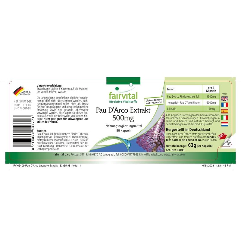 Fairvital Lapacho Bark Extract 500 mg - Pau D'Arco -
