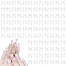 Mabor 100Pcs White Bow Nail Charms for Acrylic Nails Small Resin Cute 3D Bowknot Charms for DIY Art Design Decoration Accessories for Women Girls