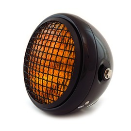 6.5" Bullet Side Mount H4 Halogen Motorcycle Headlight w/Grill - Gloss Black Amber