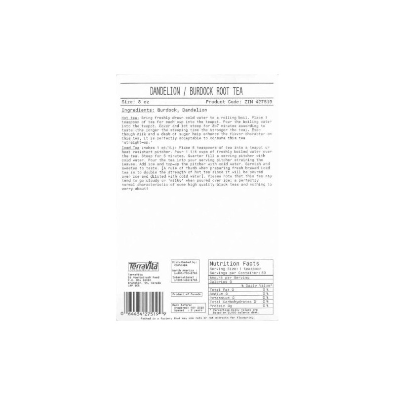 Dandelion Root and Burdock Root Tea (Loose) (8 oz, ZIN: