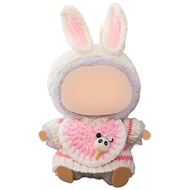 CPCOIN 17 cm Doll Clothes (No Doll) 3-Piece Girly Pink Rabbit Sweaters Set for 6.7inch Popular Dolls Designer Handcrafted Knitted Plush Toys Outfits (Style 3)