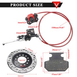 Rear Hydraulic Disc Brake System Caliper, PRO BAT ATV Quad Rear Hand Brake Assembly Master Cylinder Caliper with Brake Pads for 50cc 70cc 90cc 110cc 125cc 150cc Quad Bike ATV Buggy, Red