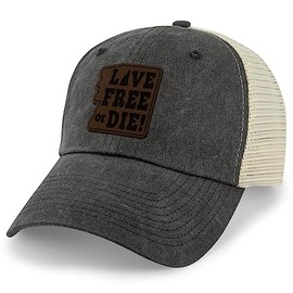 Chowdaheadz Live Free or Die Leather Patch Relaxed Trucker Hat Black