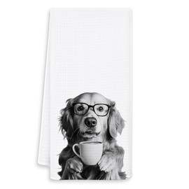 OSLYSOF Funny Coffee Golden Retriever Kitchen Towels, Gifts for Golden Retriever Lovers Dish Tea Towel for Kitchen Coffee Bar Station Decor, Dog Lovers Mom Gifts Hand Towels, 16x24 Inch