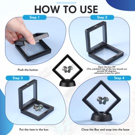 60 Pcs 3D Floating Display Case PE Film Jewelry Storage Box Coins Display Frame Holder Stands for Antique Challenge Coins, Medallion Shells Gems Rocks Pins (Black,2.76 Inch)