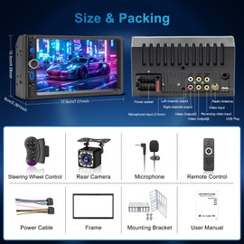 KMUTZY 7" Wireless Double Din Car Stereo Carplay Radio Screen for Car Audio Receivers, Car Stereo with Backup Camera, Car Play Android Auto Touchscreen, Mirror Link, Bluetooth, SWC, AM/FM, Type-C