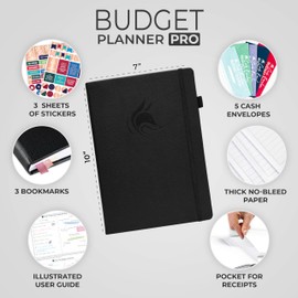 Clever Fox Budget Planner PRO - Financial Organizer + Cash Envelopes. Monthly Finance Journal, Expense Tracker & Personal Account Book, Undated, 18 x 25.5cm - Black