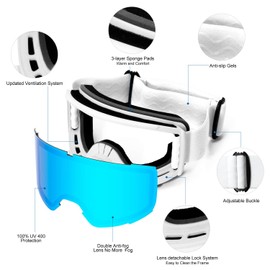 AVV OTG Ski Goggles for Men Women & Youth，Snow/Snowboard Goggles Anti Fog UV Protection
