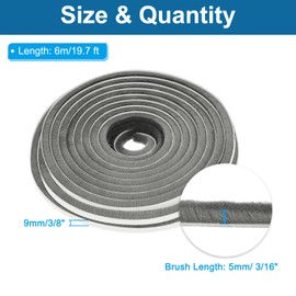 PATIKIL Weather Stripping Brush, 3/8 Inch x 3/16 Inch x 19.7 Ft Self Adhesive Sliding Door Insulation Door Weather Strip Window Sealer for Winter, Windproof, Soundproof, Grey