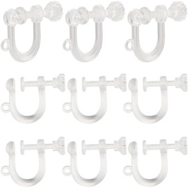 SUNNYCLUE 1 Box 30Pcs Resin Earring Clips Screw Back Clip on Earrings Clear Ear Wire Non Pierced Plastic Transparent U Type Clip-on Earring Converter Findings for Jewelry Making Accessories DIY Crafts