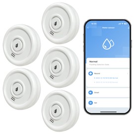 tuya app WiFi Mobile Phone Remote Warning Water Leakage, Dripping Two-Way Water Detection Alarm, Loud, high Sensitivity, Water Sensor Detector, Wireless Water Sensor (Five Packs)