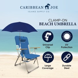 Caribbean Joe Clamp On Umbrella for Beach Chair, Adjustable and Universal, UV Protection, 48 Inch Arc, Navy