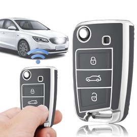 Norhogo Flip Key Shell Holder bag, Car Key Cover TPU, Car Key Case, Replacement folding car key housing for VW Volkswagen Golf 7 Mk7 Polo Jetta Tiguan Seat Leon Fabia Ibiza Skoda Fabia Octavia Superb