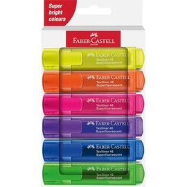 FABER-CASTELL 254646 Highlighter Set 46, Set of 6, Neon Colours, with Durable Chisel Tip, Line Width 1-5 mm, Refillable