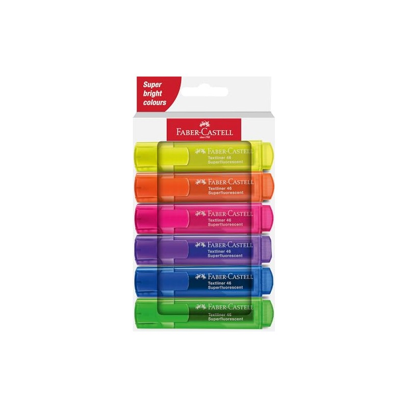 FABER-CASTELL 254646 Highlighter Set 46, Set of 6, Neon Colours,