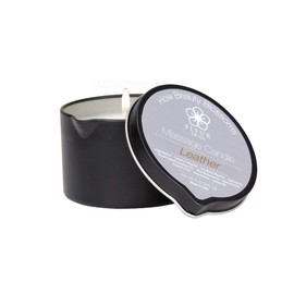 FLEUR DE SPA Massage Oil Candle | 6oz with Pour Spout | USA Made | All Natural Coconut Soy Blend | Melts in Warm Oil | Alluring and Hydrating Gift (Leather)