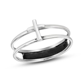 AeraVida 925 Sterling Silver Cross Inspirational Faith Symbol Double Band Ring 9