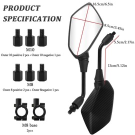 VBGURR 2Pcs Motorcycle Mirrors Universal 360°Adjustable Carbon Fiber Bar End Mirrors Motorcycle with 8MM & 10MM Screw High Definition Motorbike Wing Mirrors