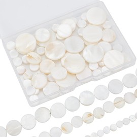SUNNYCLUE 1 Box 91Pcs 9mm 15mm 20mm White Flat Shell Beads Natural Mother of Pearl Beads Freshwater Round Coin Seashells Beads for Jewelry Making Necklace Bracelet DIY Crafts Christmas Women Adults