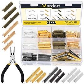 Mardatt 301Pcs 5 Colors Metal Ribbon Clamp Ends Assortment Set with Jewellery Pliers 1.18" 1.5" 1.96" Bracelet Bookmark Bracelet Bookmark Leather Pinch Crimp Clasp Leather Cord End Jewelry Findings