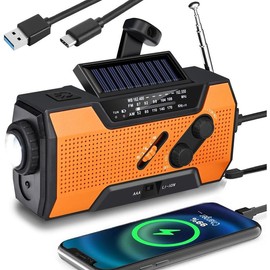 Emergency Weather Radio, Hand Crank, Portable, Solar Charging, with AM/FM/NOAA, LED Flashlights, Reading Lamp, SOS Alarm, Rechargeable (WB02 Yellow) - Color: WB02 Yellow