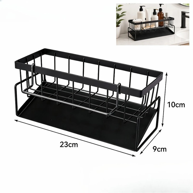 Kitchen Sink Faucet Organizer with Sponge Holder, Drain Rack and