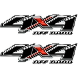 Pair Set 13 inch 4 x 4 4x4 Off Road Decal Stickers Replacement for Universal car Window Door Truck (Silver Red)